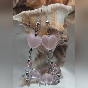 Charming Pink Heart Drop Earrings